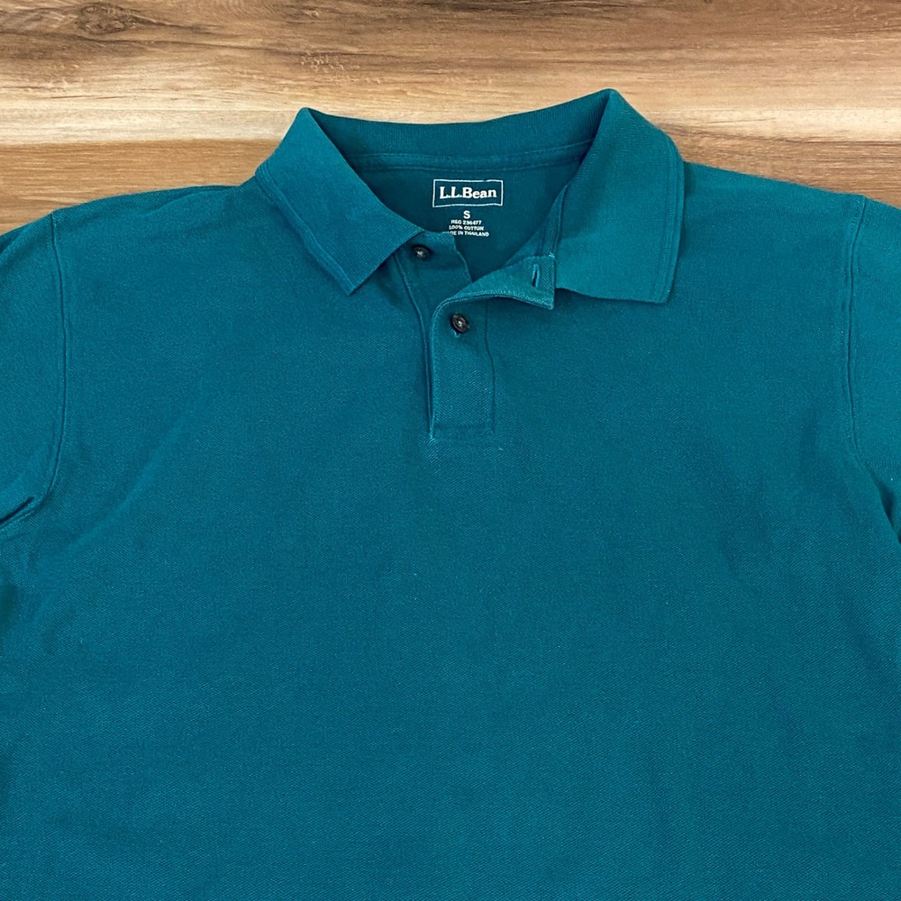 LLBean Premium Double L Polo Shirt Mens Small Long Sleeve Green Cotton